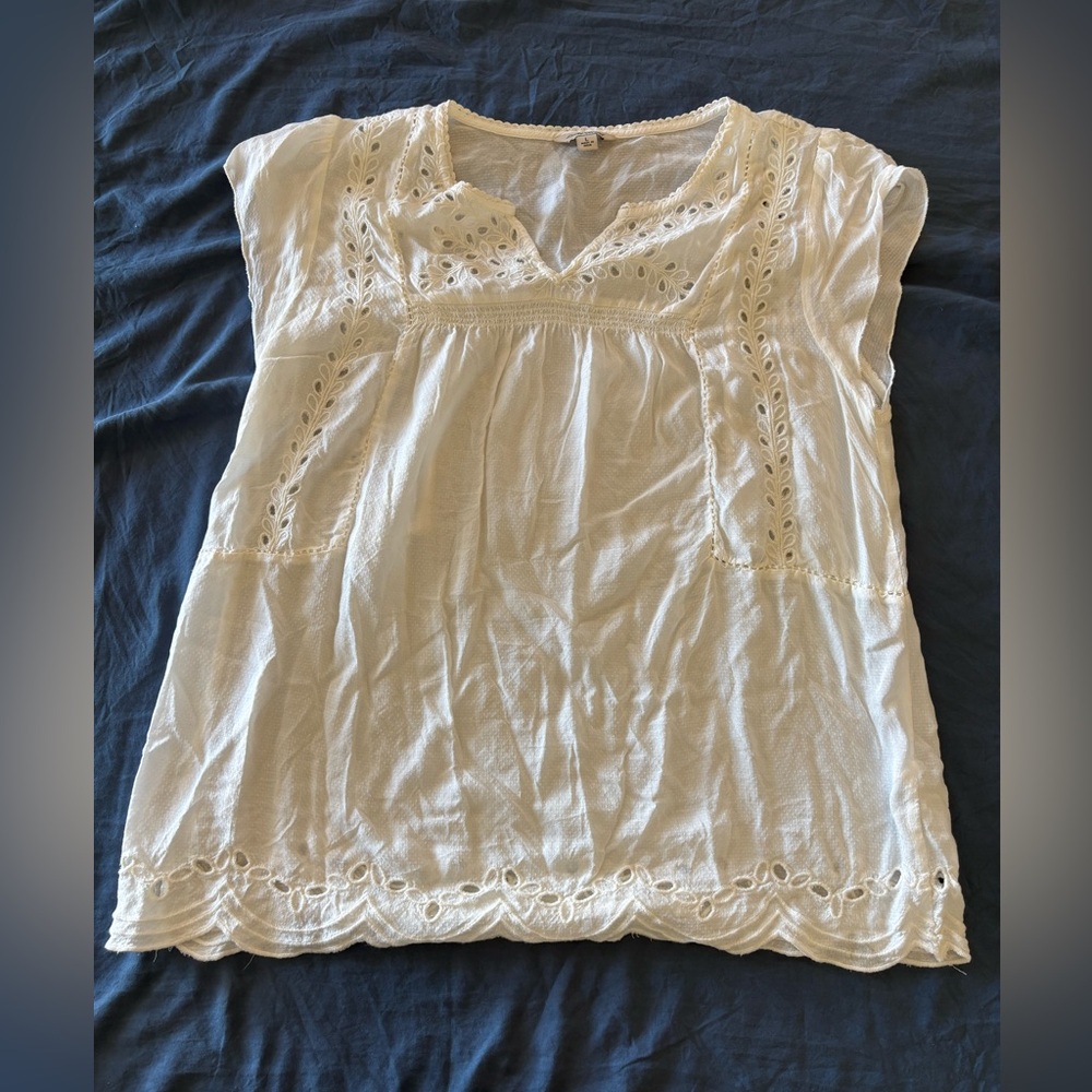 Lucky Brand Cream Eyelet Lace Blouse
